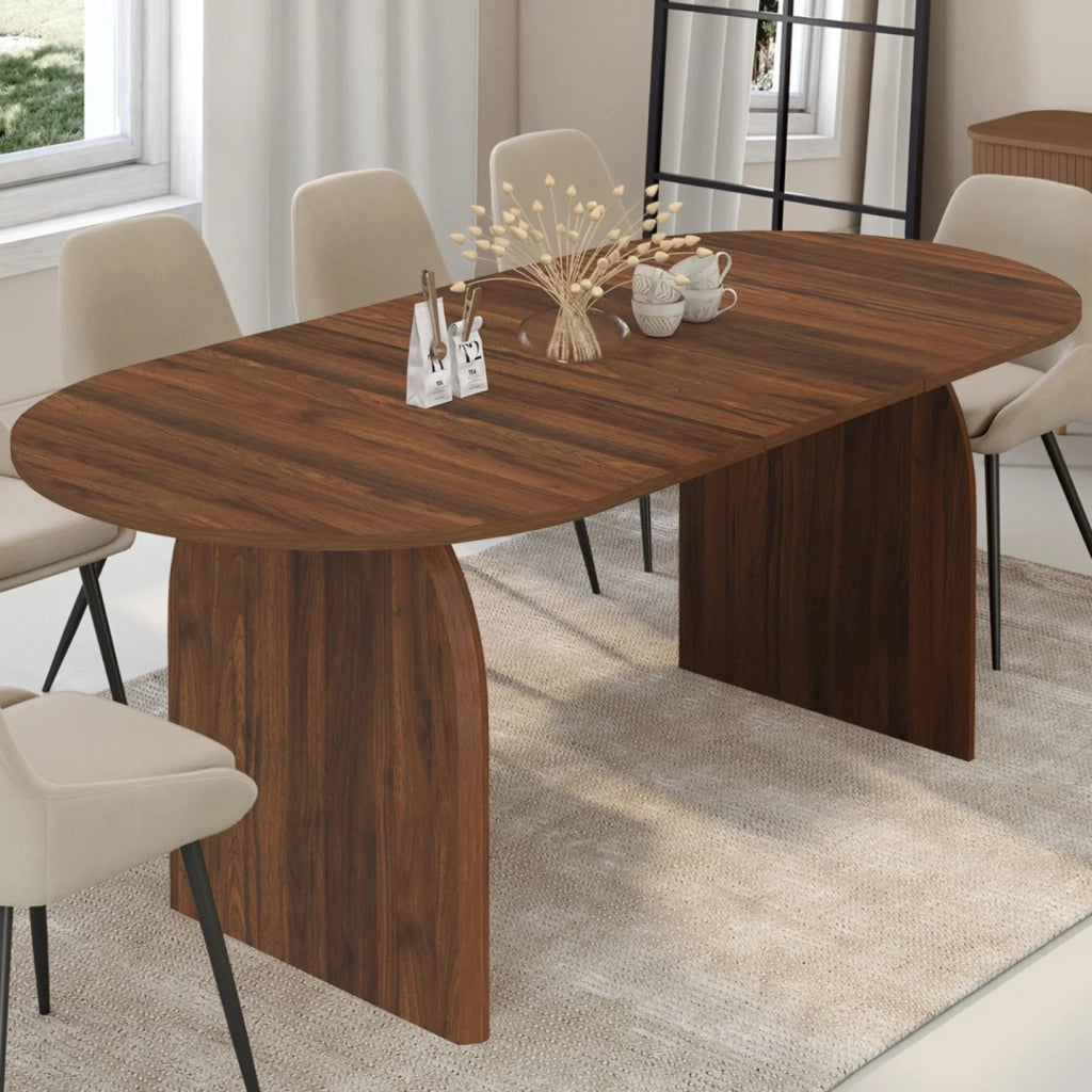 IDMarket - Tavolo da pranzo ovale japandi allungabile EDITH 6-10 persone noce 160 - 200 cm