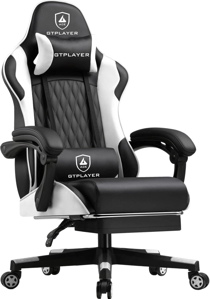 Sedia da gaming, sedia da gamer, sedia da ufficio ergonomica, con lombi e cuscini regolabili con poggiapiedi, sedia da gioco imbottita, portata 150 kg, colore grigio