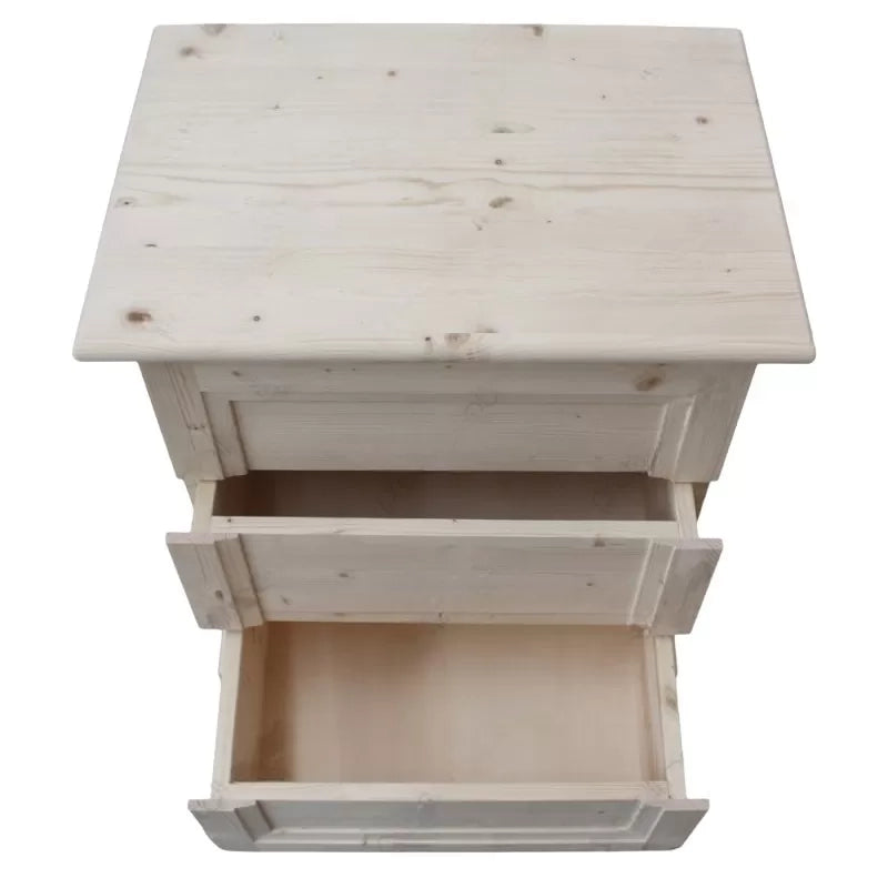 comodino classico 3 cassetti legno massello abete grezzo 55x39x64 (3359) - Mobili 2G