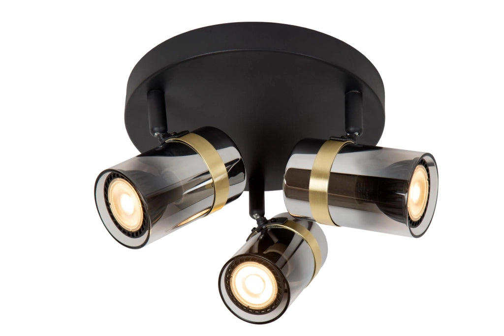 Plafoniera faretto 3xGU10 nero oro vetro fumé UPTON Lucide