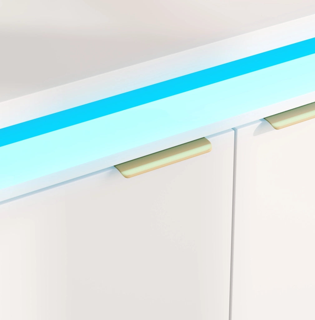 Credenza moderna con LED RGB; 160 x 39 x 83 cm; in MDF bianco