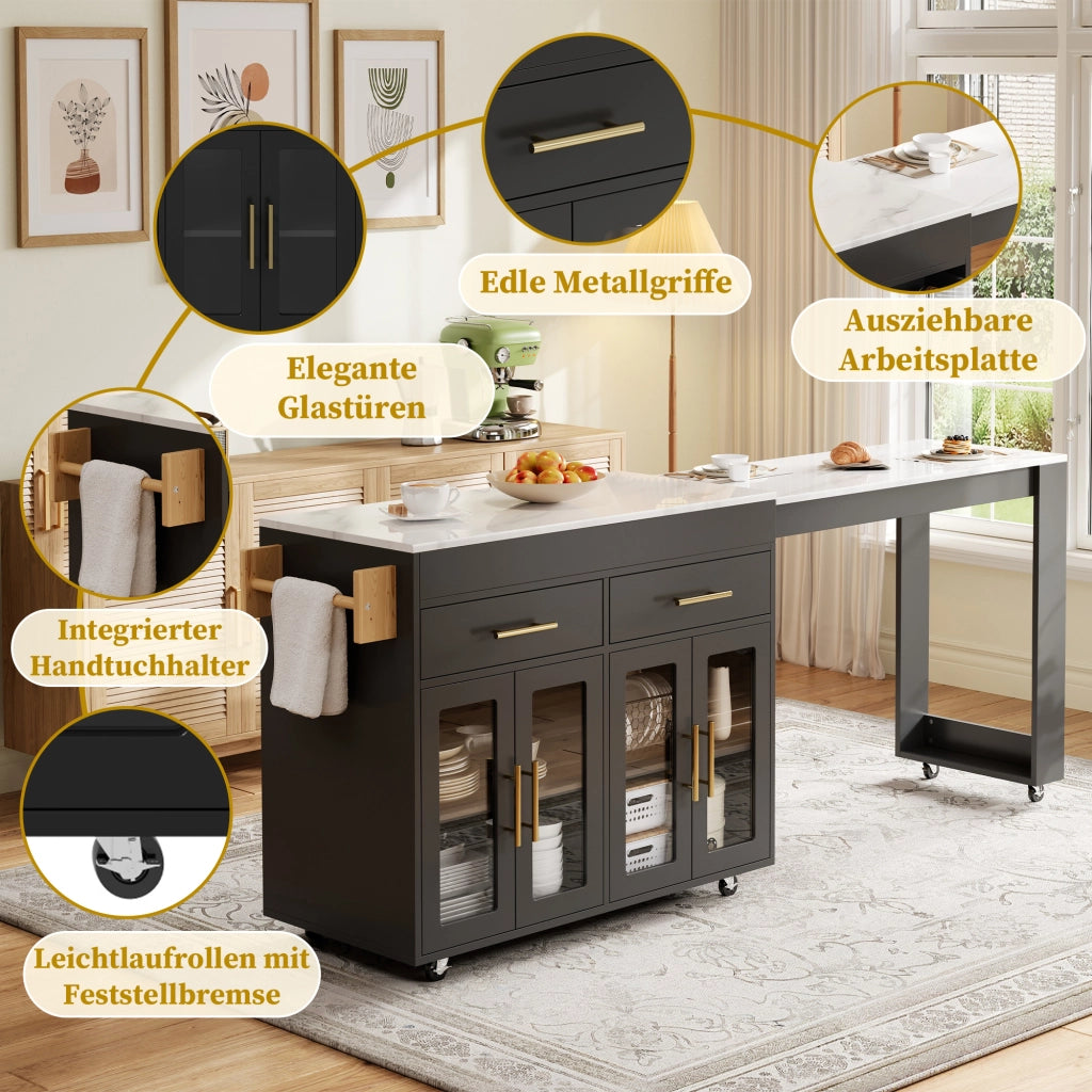 ISOLA CUCINA Estensibile 132,5-217 x 50 x 93 cm MDF Nero