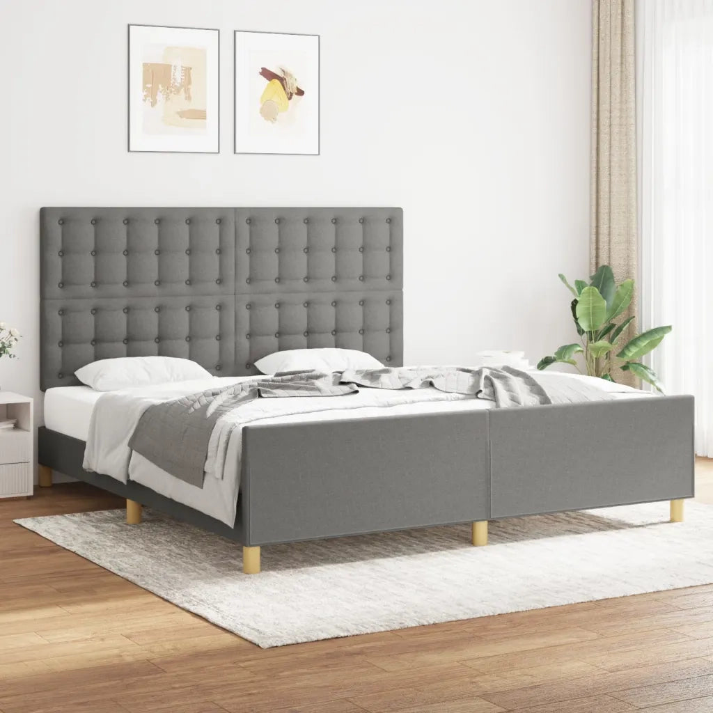 Giroletto con Testiera-Struttura Letto con testiera Grigio Scuro 180x200 cm in Tessuto