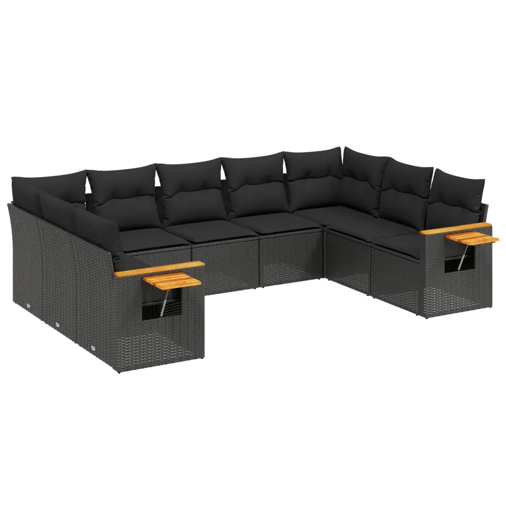 Set Divani da Giardino 9 pz con Cuscini Nero in Polyrattancod mxl 116316