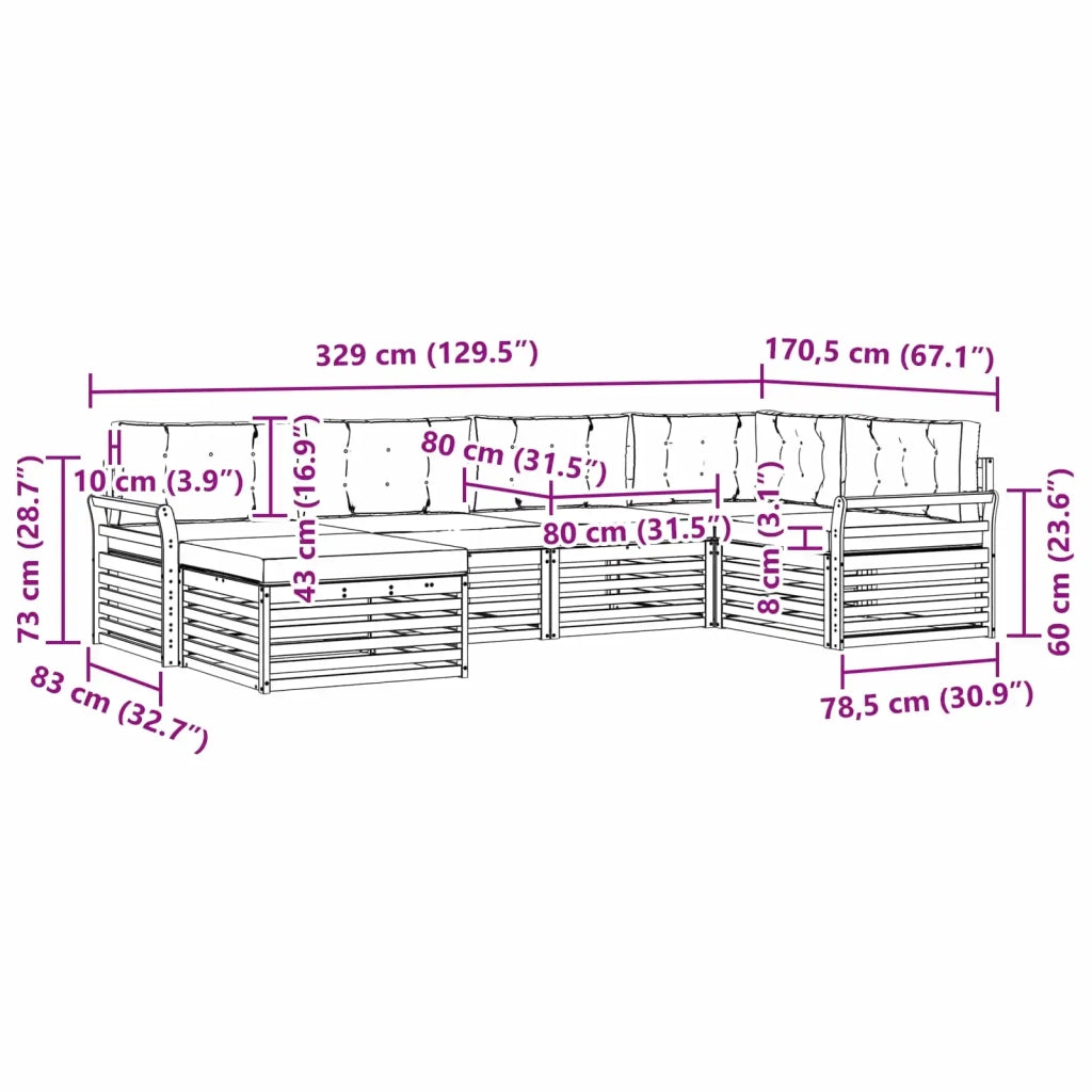 Set di divani da esterno con cuscino 6 pcs Naturale e Crema 3373740