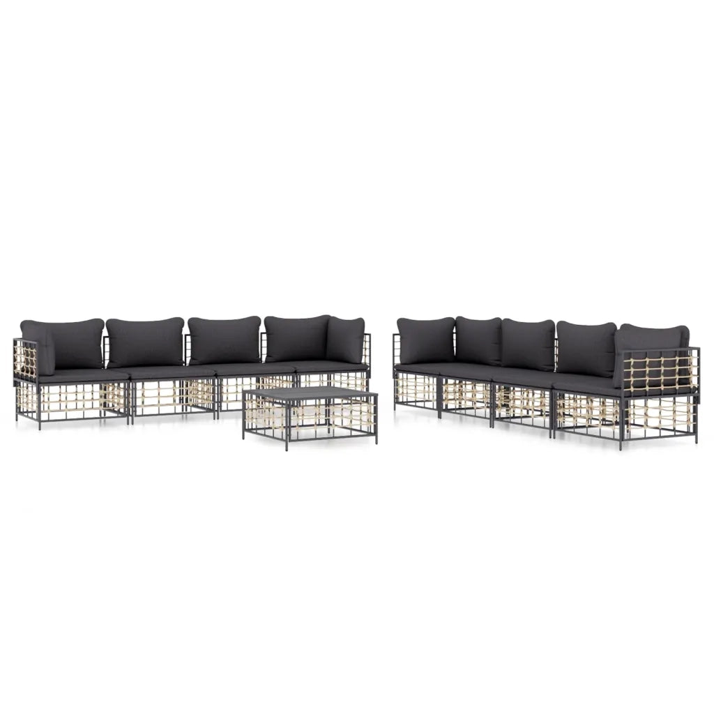 Set Divani da Giardino 9 pz con Cuscini Antracite in Polyrattan 3186709