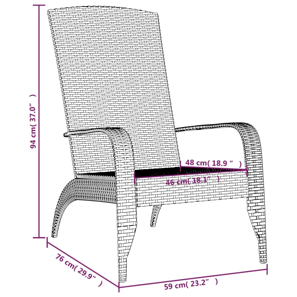 Sedia da giardino Adirondack nera in polyrattan 319694