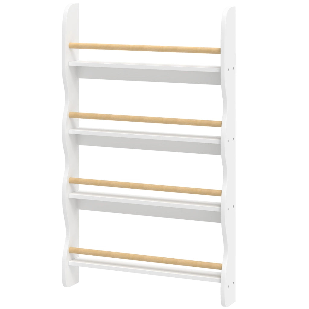 Bibliothèque murale pour enfant,Rangement Livre 4 Niveaux, Blanc