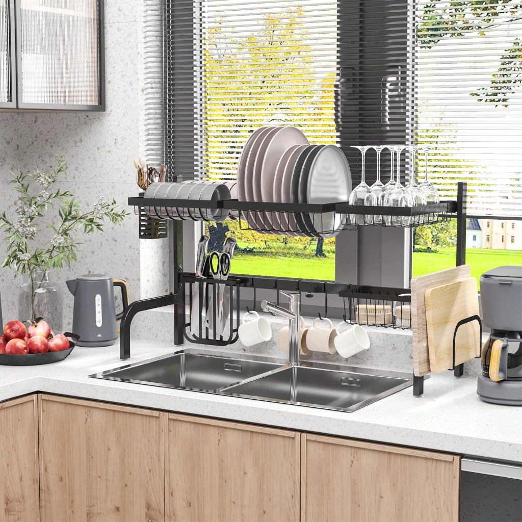 Scolapiatti a due livelli sopra lavello ¨C Zephmum ¨C Nero, acciaio, 93x30x52 cm