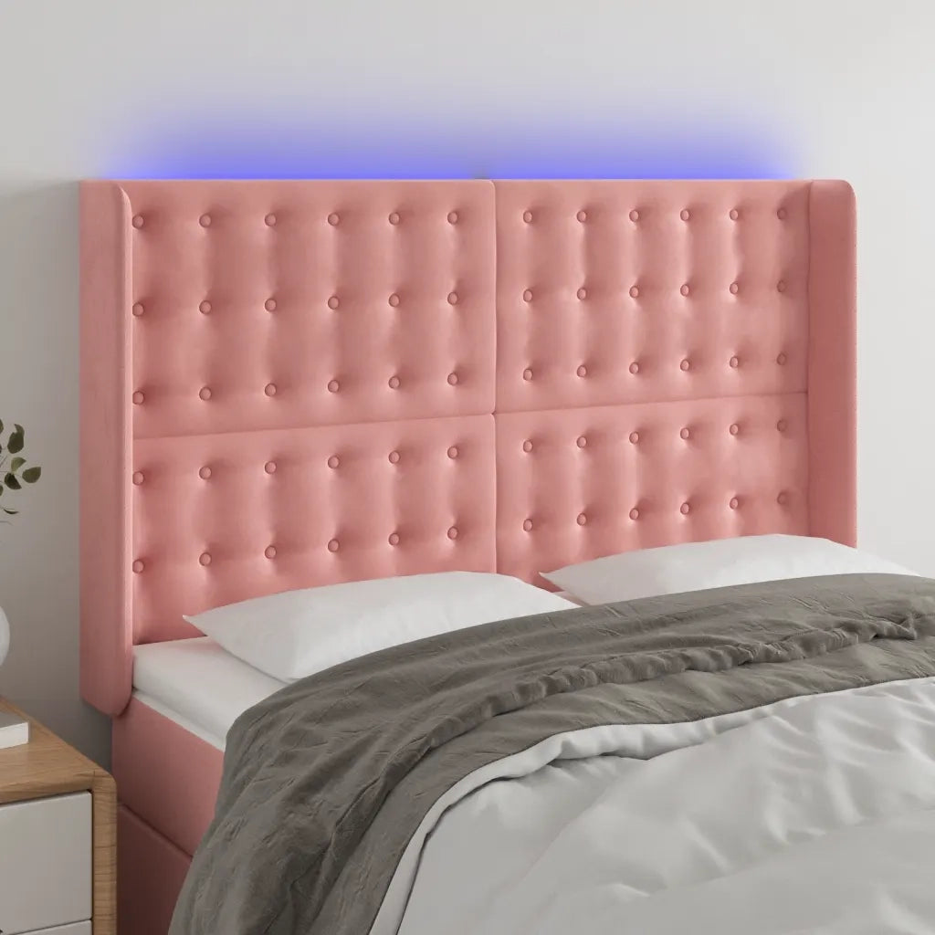 Testiera | Testata a LED rosa 147x16x118/128 cm in Velluto