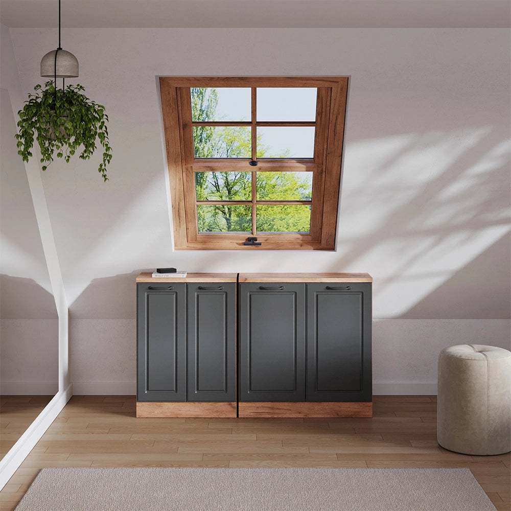 Set di mobili sottotetto Rion Antracite rustico/Rovere dorato 140 cm Set di 2 carcasse armadio profondità 60 cm Vicco