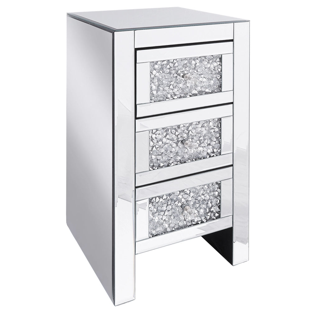 Comodino argento specchiato 3 cassetti cassettiera 60 x 30 x 30 cm moderno glam soggiorno camera da letto