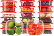 Contenitori per conservazione di cibi con coperchi – per pranzo, spuntini, frutta, riutilizzabili | Resistenti alla lavastoviglie - Magnetron- e freezer-amichevoli - Imprigionanti liquidi | CP10081S/RD (20 x 400 ml, Rosso)