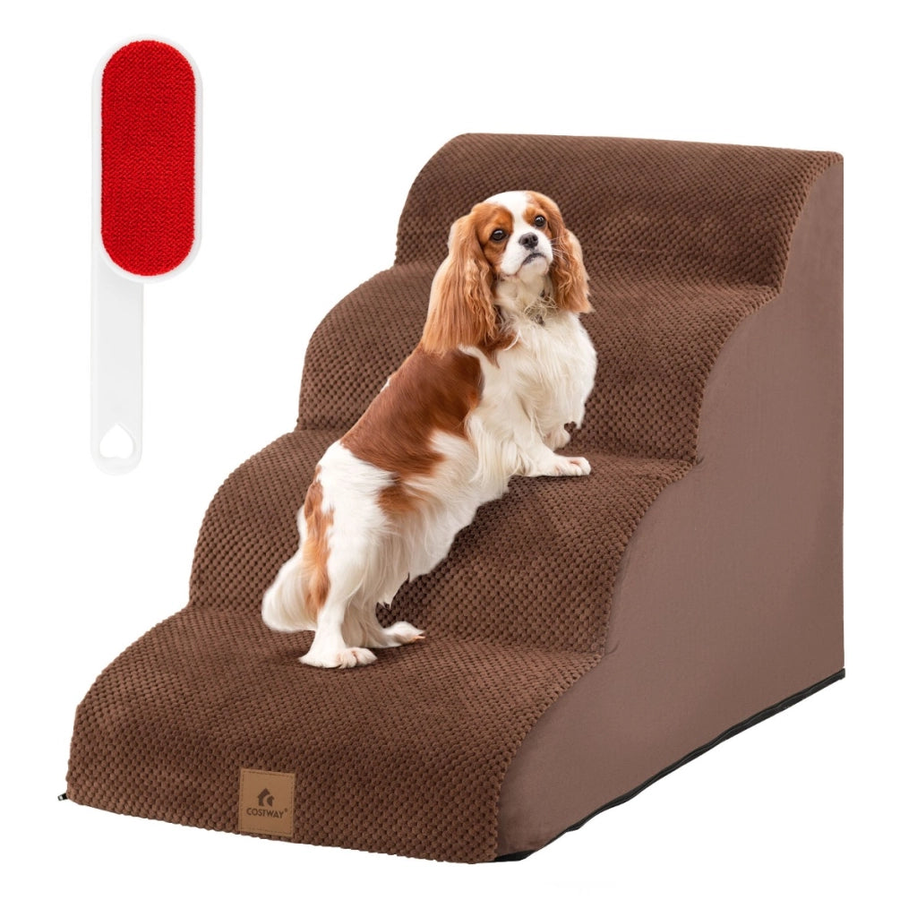 Rampa cani morbida in schiuma a 4 livelli, Scale antiscivolo con superficie a pendenza dolce altezza 51cm Marrone-Giochi e accessori per cani