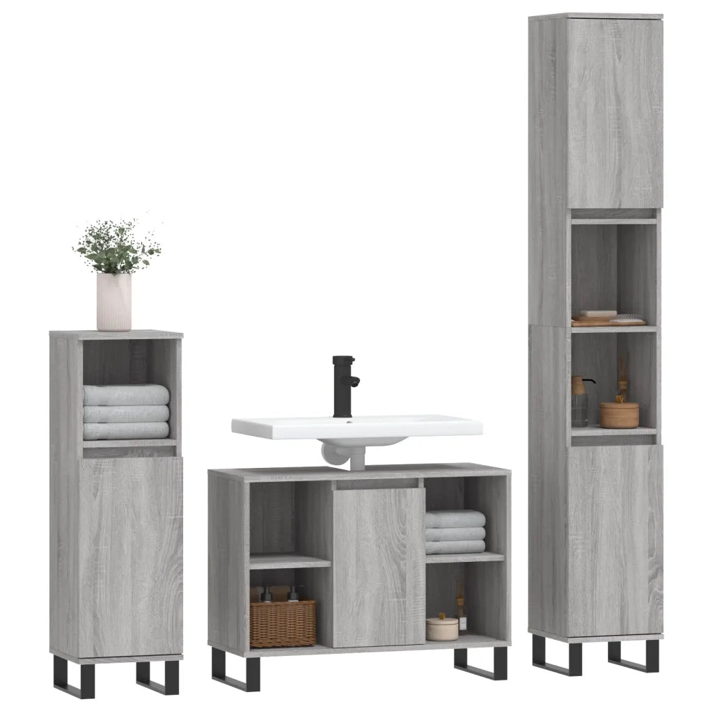 Set Mobili da Bagno 3 pz Grigio Sonoma in Legno Multistrato 3190313