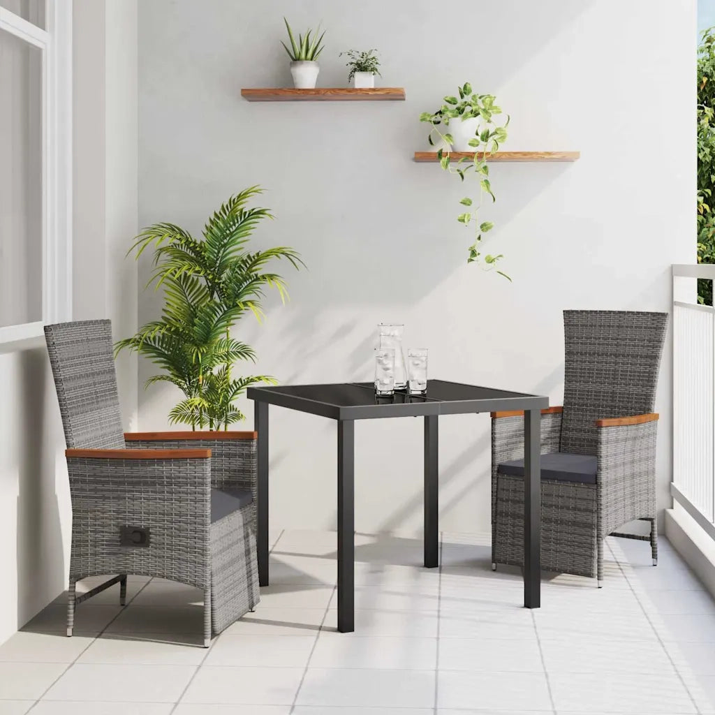 Set da Pranzo per Giardino con cuscino 3 pcs Grigio polyrattan 3379450