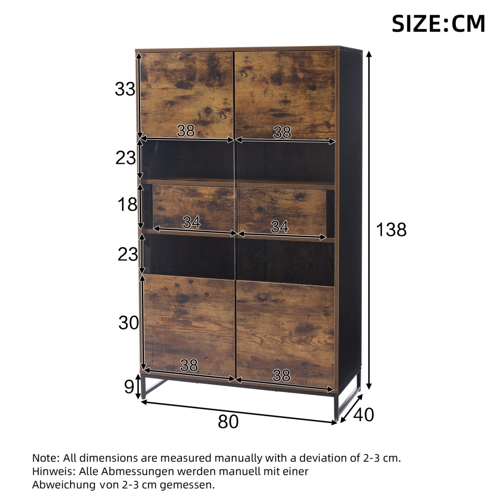 Vetrina 80 x 40 x 138 cm in MDF; con LED Bluetooth; 2 cassetti e ante in acrilico; nero effetto legno
