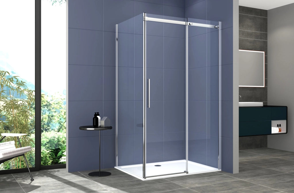 Box Doccia 2 lati 70x130 cm SENZA TELAIO H200 cm da 8mm: lato fisso + porta scorrevole FIORE