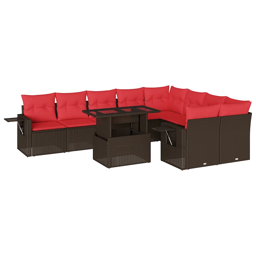 Set Divani da Giardino 10 pz con Cuscini Marrone in Polyrattan 3268134