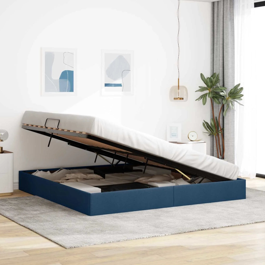 Letto ottomano con archiviazione Blu 200 x 200 cm Tessuto 3442849