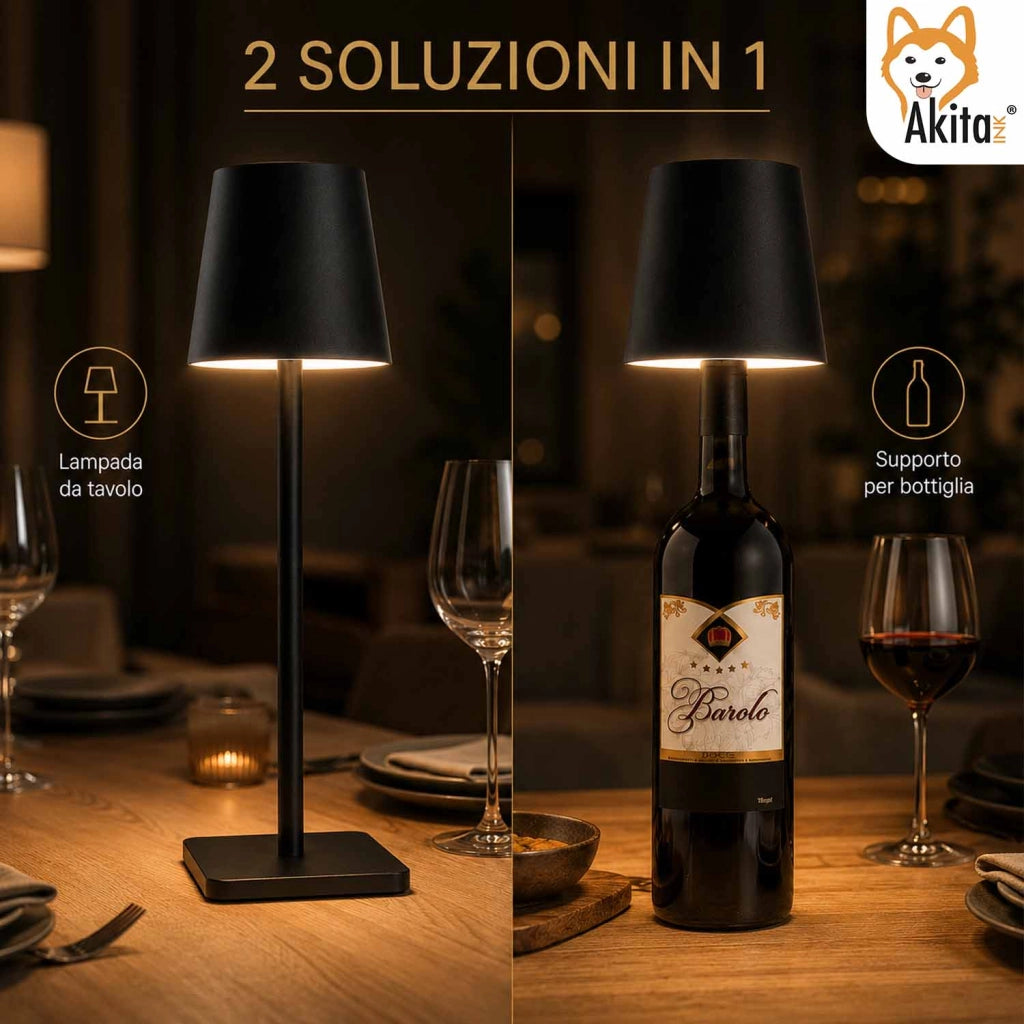 Akitaink Lampada da Tavolo LED Nero Ricaricabile