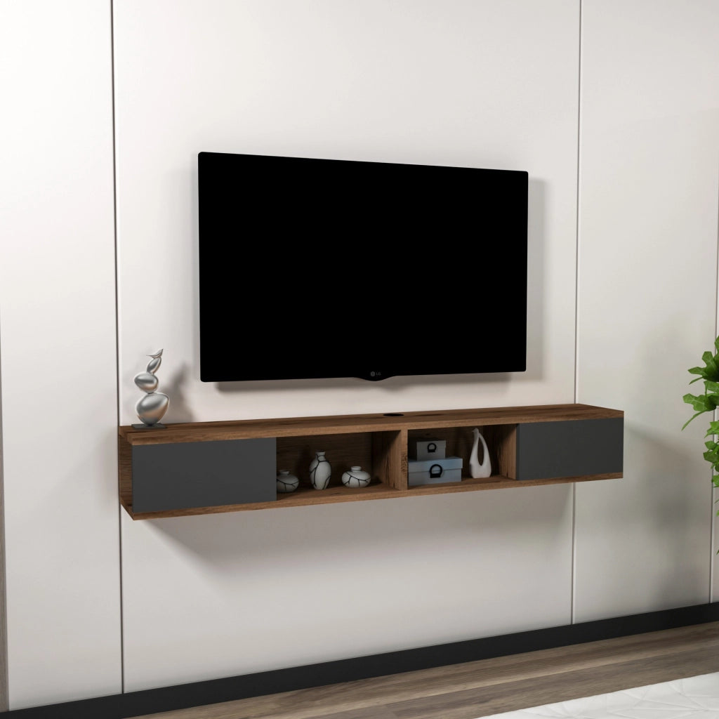 Ispica, Mobile Porta tv 2 Ante, 140x22x20h cm Nero Antracite