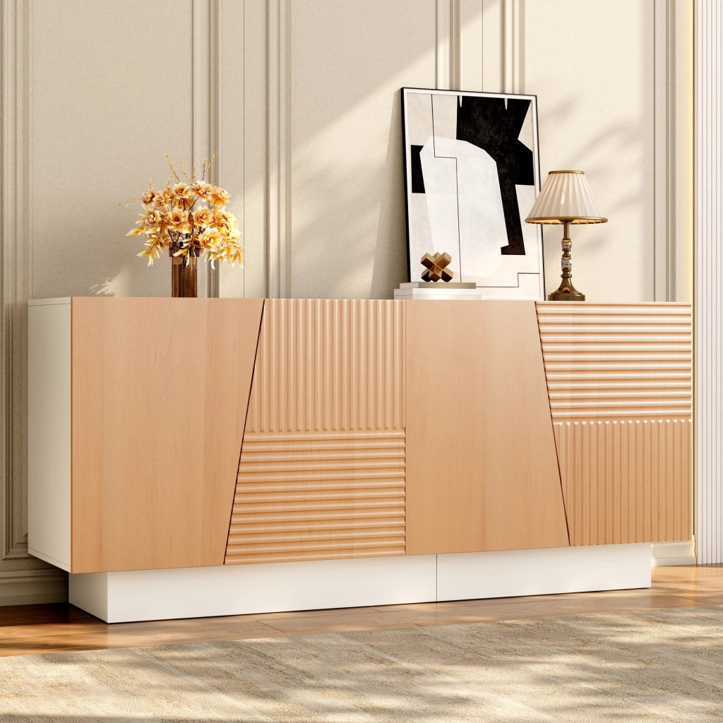 Credenza con 4 ante; 2 vani e ripiani regolabili - per soggiorno - in MDF e pannello truciolare - 160×40.5×72 cm - bianco e naturale