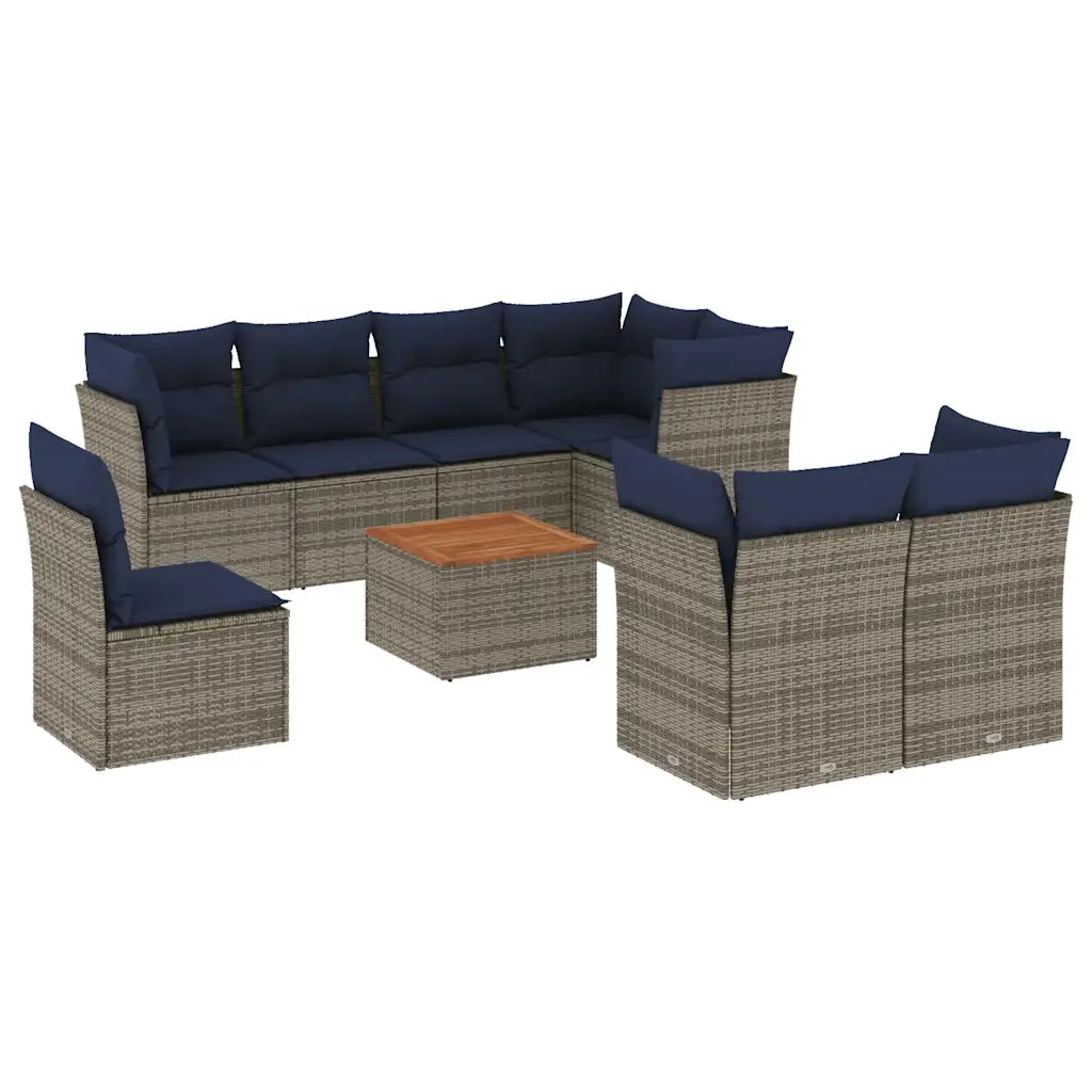Set Divani da Giardino 9 pz con Cuscini Grigio in Polyrattan