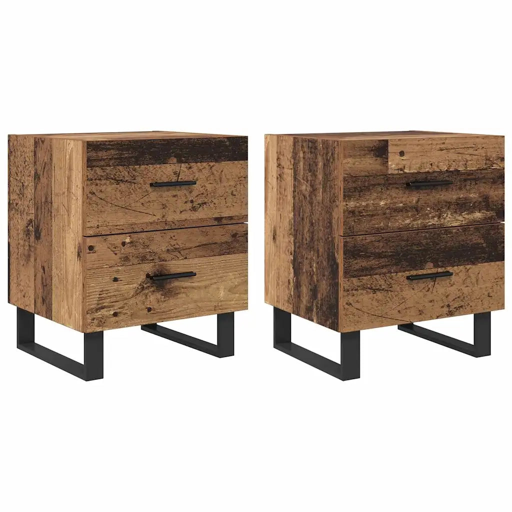 Armadio da Notte 2 pcs Legno Antico e Nero 40 x 35 x 47,5 cm