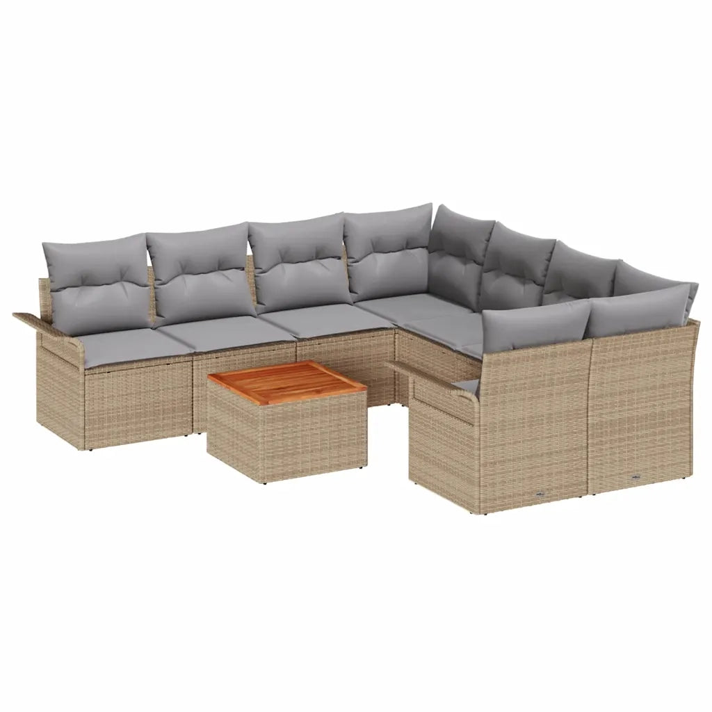 Set Divano da Giardino con cuscino 9 pcs Beige polyrattan