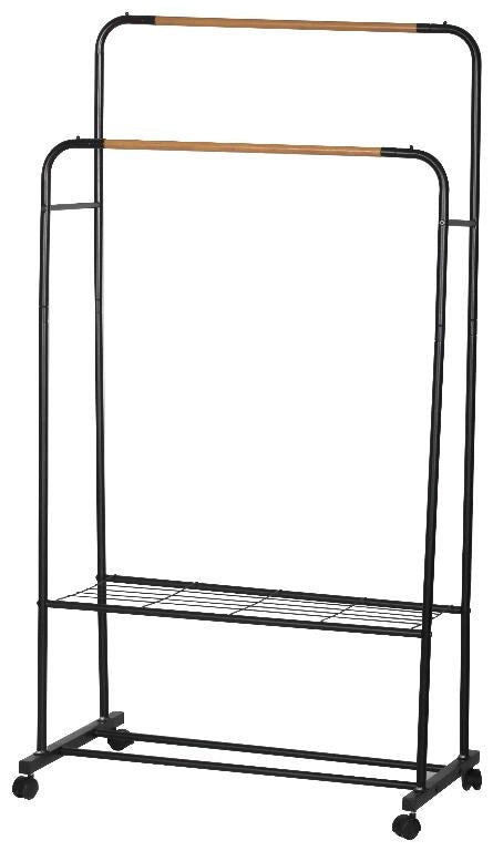 Stand Appendiabiti Doppio Regolabile Nero ed Effetto Legno