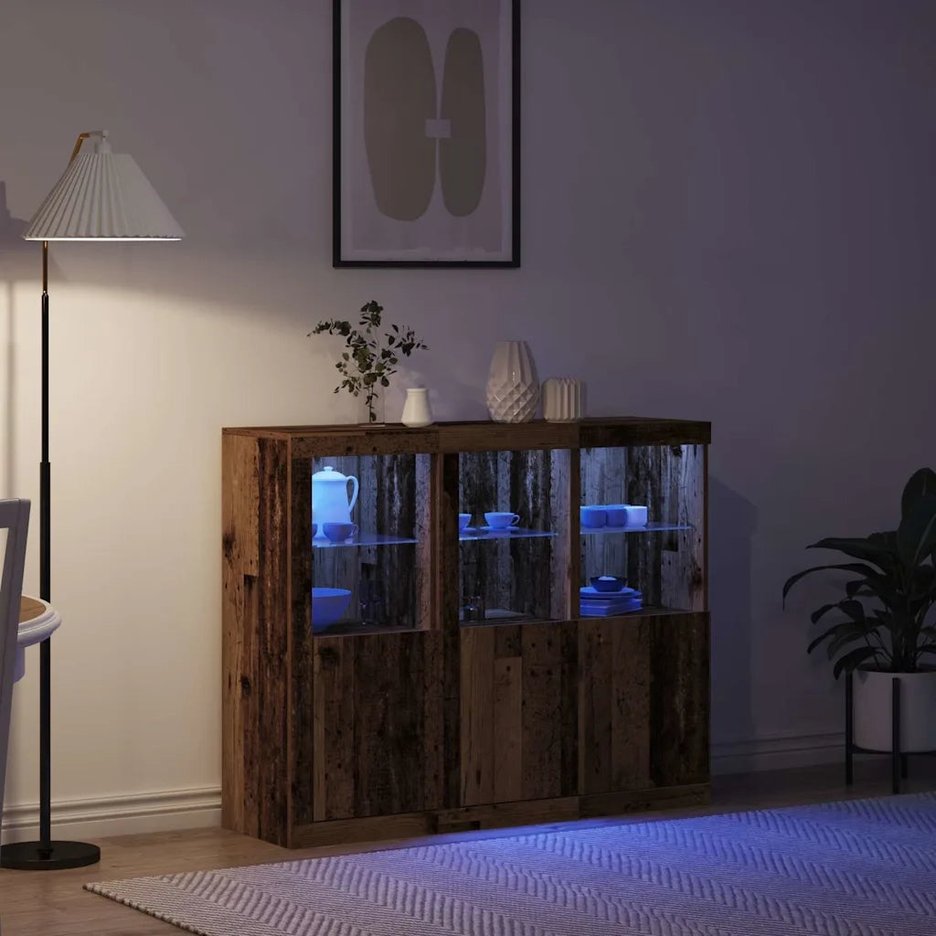 Credenza 3 pz-Set di 3 Buffet-Armadio da cucina Legno vecchio 123 x 37 x 100 cm