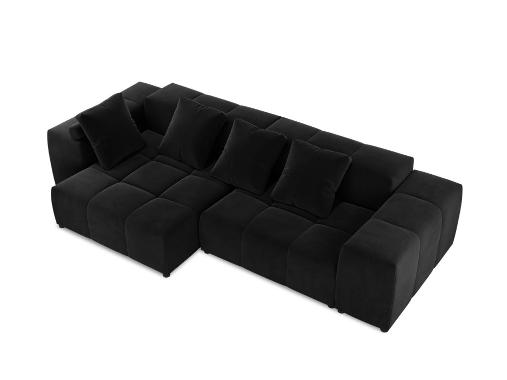 Cosmopolitan Design - Divano angolare modulare reversibile "Rome" 4 posti in velluto nero 