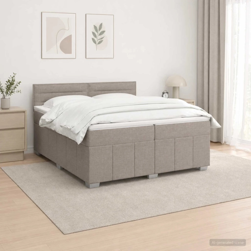 Letto Box Spring LED con Materasso Tortora 200 x 200 cm Tessuto 3455686
