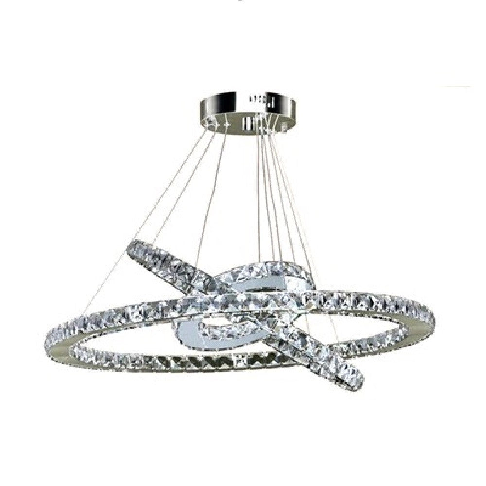Trade Shop - Lampadario Led Sospensione 55w 3 Anelli Cristalli Acrilico Luce 6500k 4000k B50 -