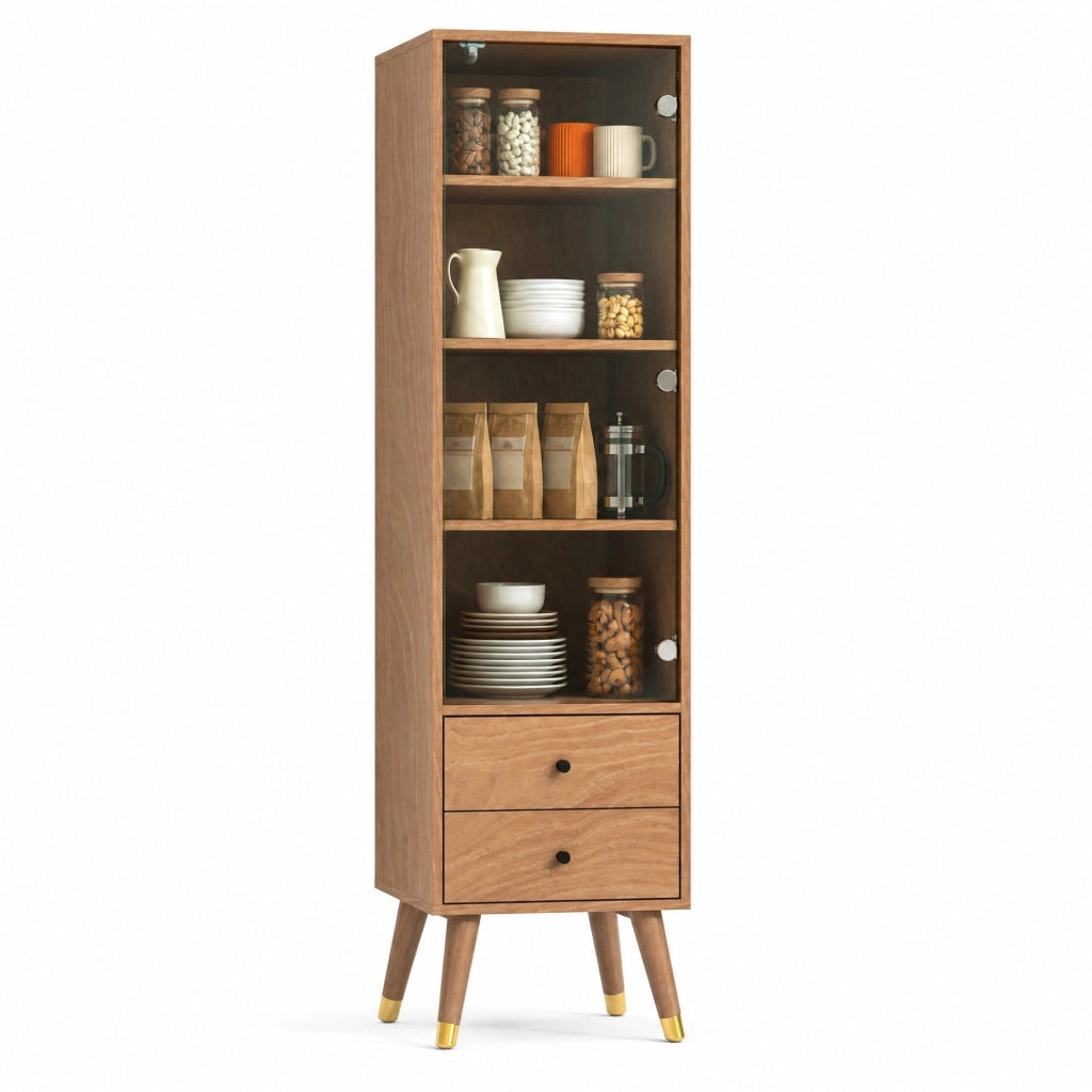 Vetrina con 3 ripiani regolabili e 2 cassetti - per soggiorno - in MDF - Wood