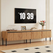 Mobile porta TV con 4 ante ondulate e 2 vani chiusi, fori passacavi, in MDF e truciolare, naturale, 180 × 35 × 43 cm