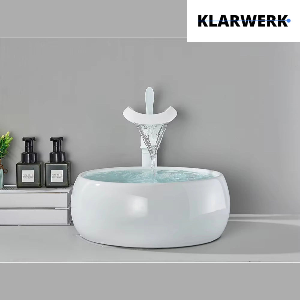 NAVIS | Rubinetto da bagno a cascata di design bianco alto | Elegante  in acciaio inox premium per lavelli alti miscelatore 2 attacchi