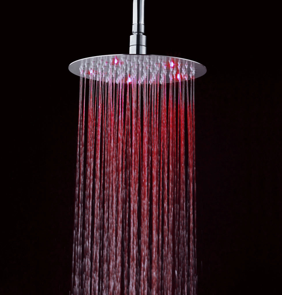 Soffione doccia ultraslim tondo con led cromoterapia acciaio inox D25 cm VEGAS - Satinato