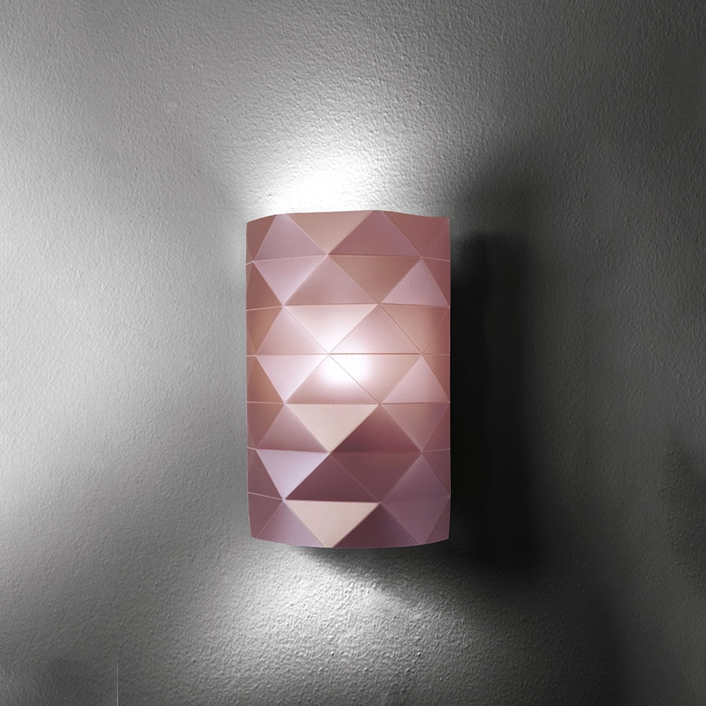 Applique Moderna 1 Luce Prisma In Polilux Rosa Metallico Con Cavo Made In Italy