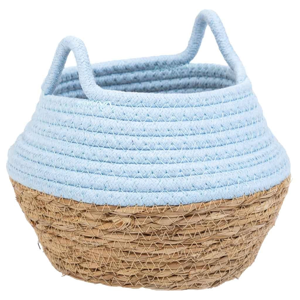 Cesto in fibra naturale e cotone blu d18x13/16,5h