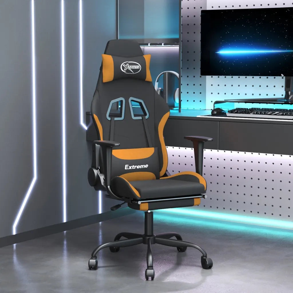 Sedia da Gaming Massaggi e Poggiapiedi Tessuto Nero e Arancione cod mxl 68929