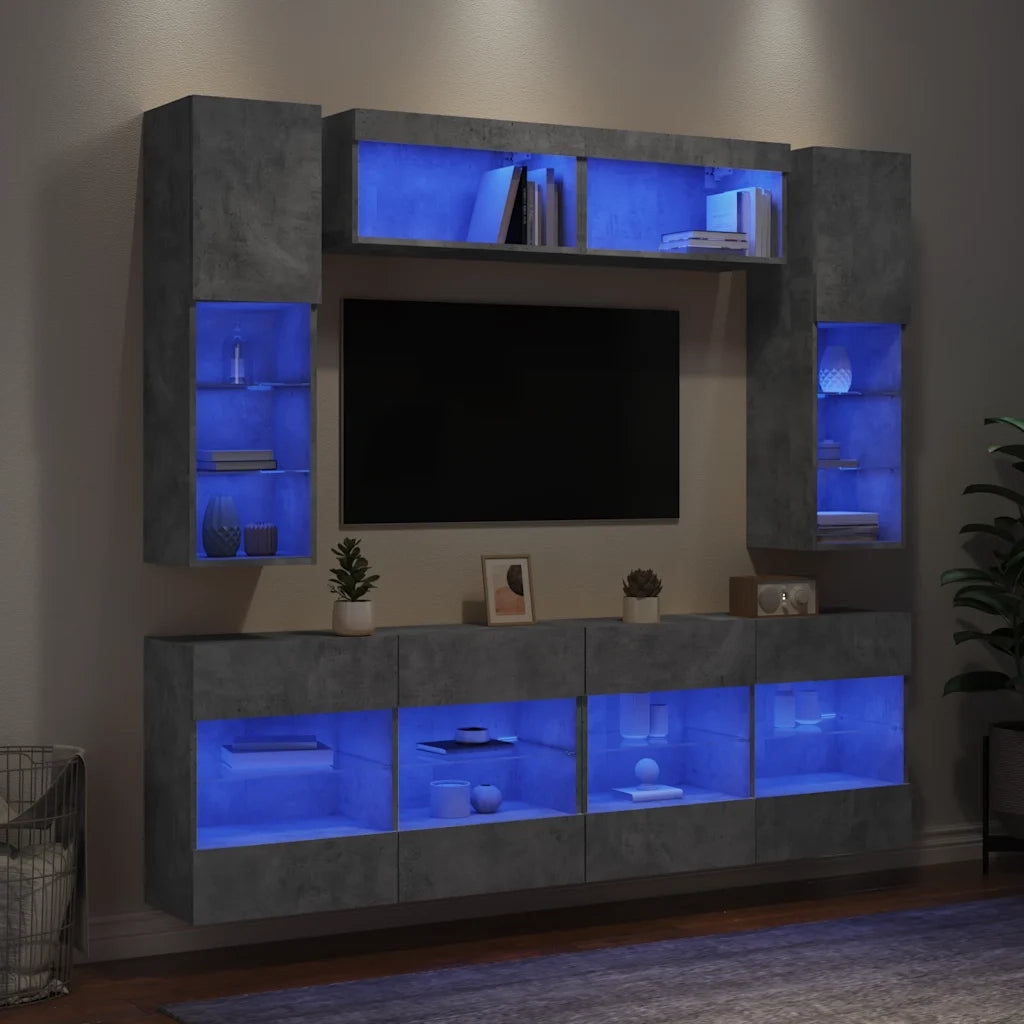 Set Mobili TV a Muro 6 pz con Luci LED Grigio Cemento 3216800
