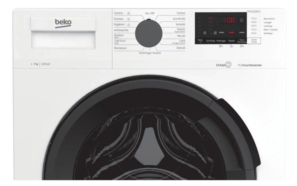 Beko b300 MWUXS71282AI/IT: Lavatrice 7kg Slim, Classe A, 1200 giri, Vapore