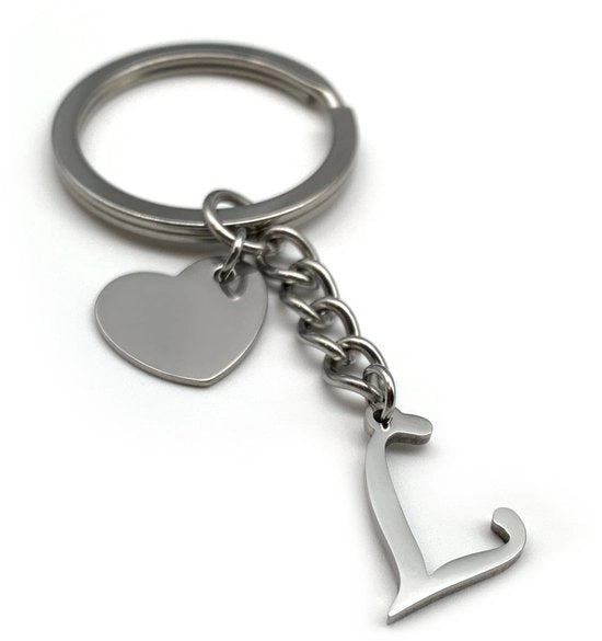 Hanger per Chiavi con Lettere a Cuore | Alfabeto A-Z | Manufatto a mano in Acciaio Inossidabile | Iniziale Nome Regalo Partner Amico Amica (L)