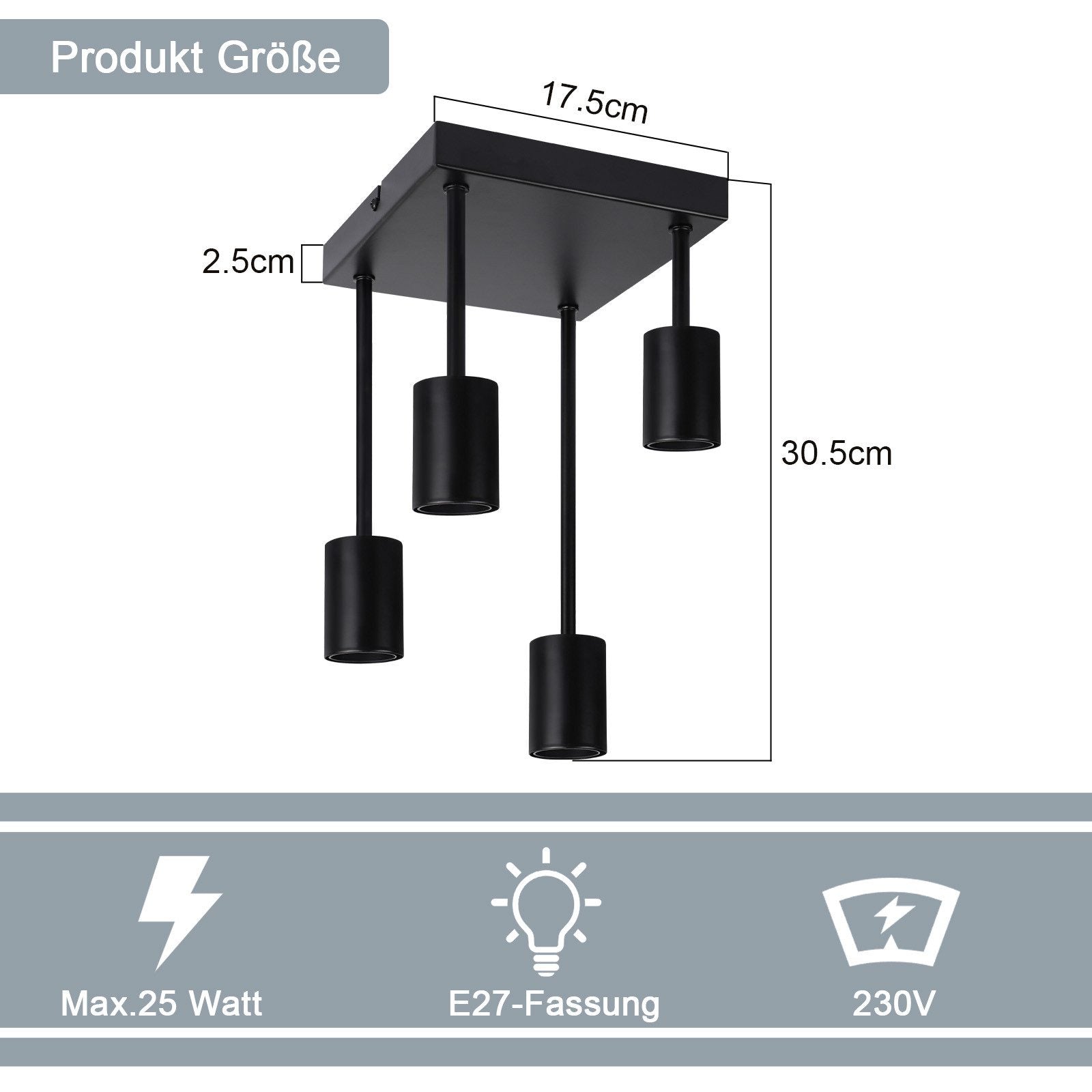 ZMH Lampada da soffitto plafoniera vintage nera E27 retrò metallo senza lampadine