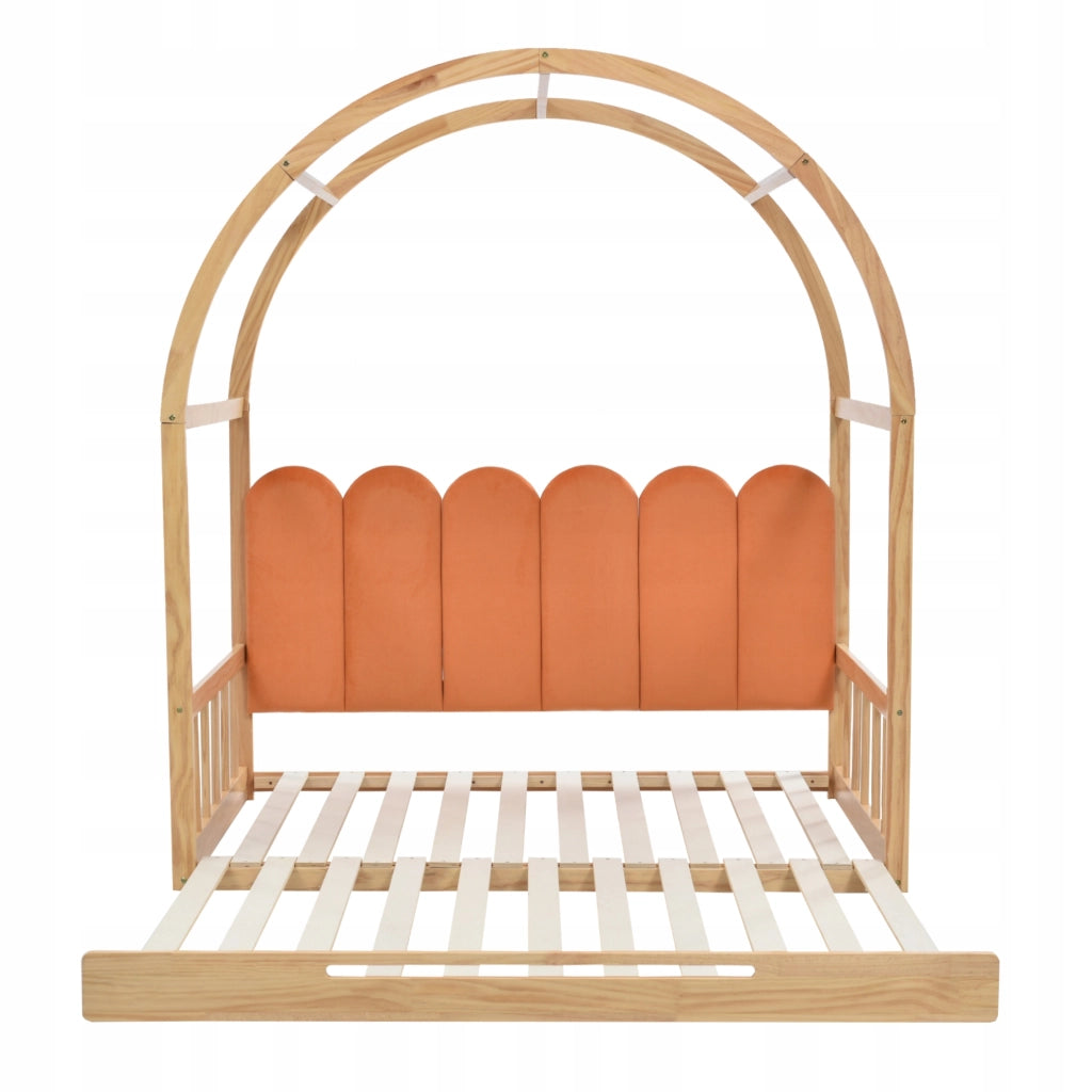 Letto a castello scorrevole in pino - Xylo - Colori naturale e arancione