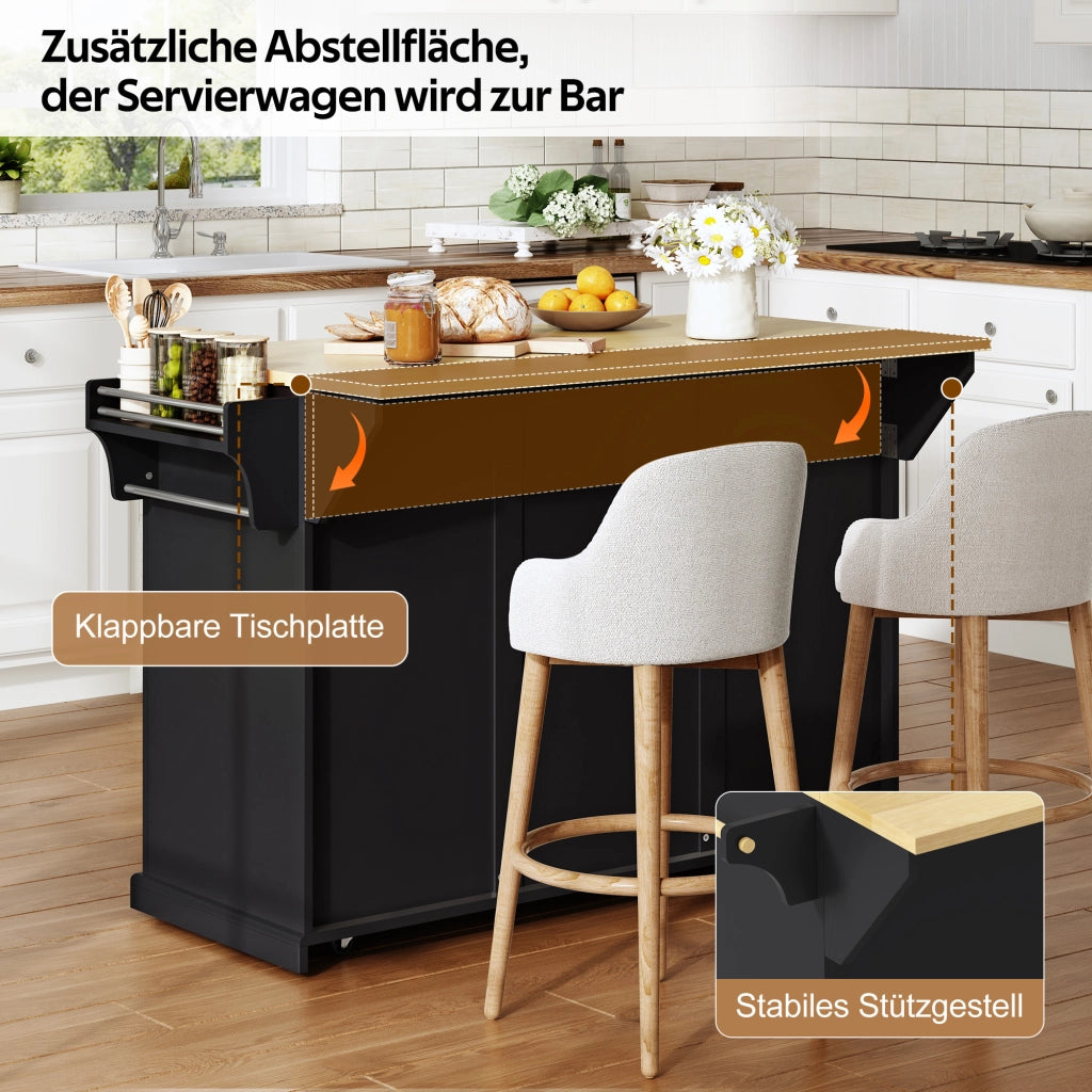 ISOLA DA CUCINA Pieghevole 121x69x89 cm MDF Naturale/Nero