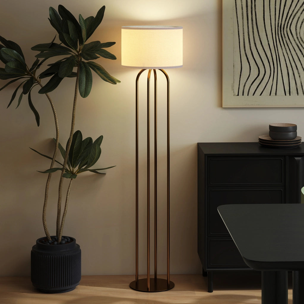 Lampada da Terra con Paralume in Lino ¨C Xylo ¨C ? 38 x 161 cm Oro e Beige