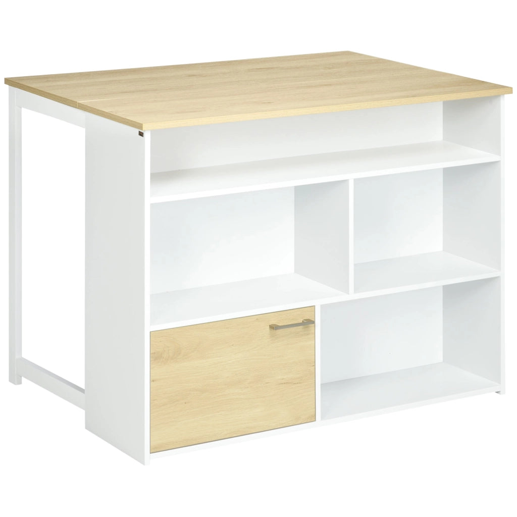 Isola da Cucina con Piano a Ribalta 116x79,5x91 cm in MDF Bianco e Legno Naturale